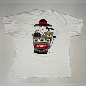 VINTAGE Jackpot Casino Bedazzled Graphic T-shirt Men XL 90s Single Stitch